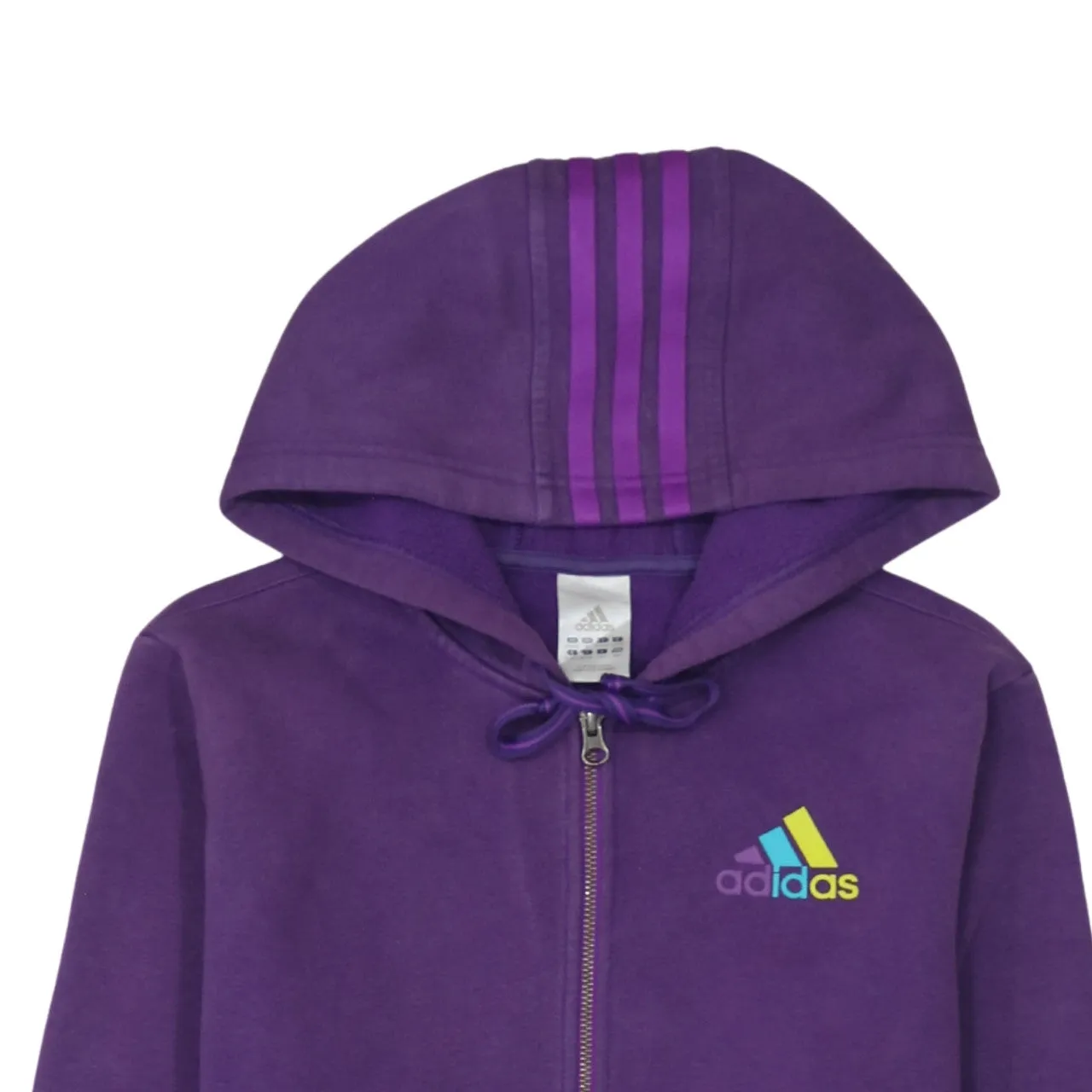 Adidas Purple Full Zip Hoodie Women's Medium Embroidered Logo Three Stripe Hood Pockets Sweatshirt sold by Vintage Club product image thumbnail 3