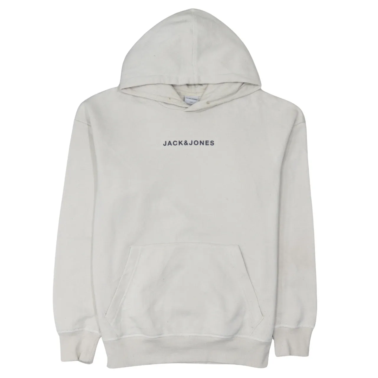 Jack&Jones 90's Drawstring Pockets Pullover Hoodie Medium Beige Cream sold by Vintage Club