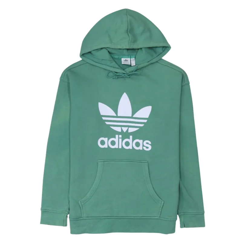 Adidas Green Hoodie Women’s XSmall Printed Trefoil Logo Front Pocket Pullover Sweatshirt sold by Vintage Club
