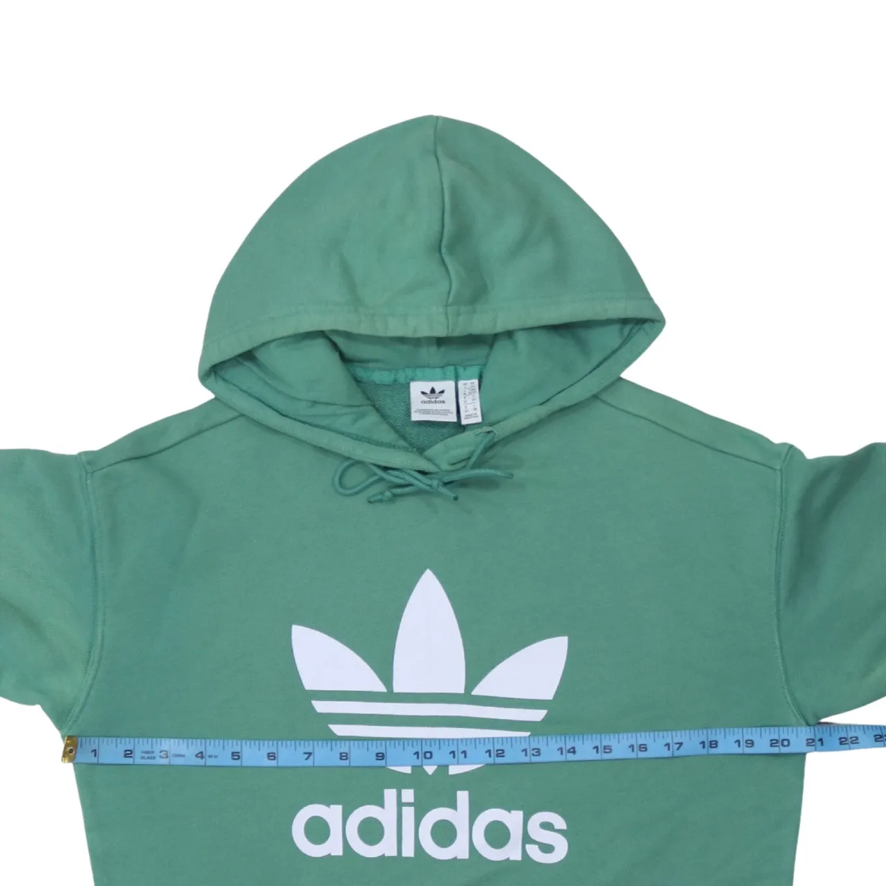 Adidas Green Hoodie Women’s XSmall Printed Trefoil Logo Front Pocket Pullover Sweatshirt sold by Vintage Club product image thumbnail 5