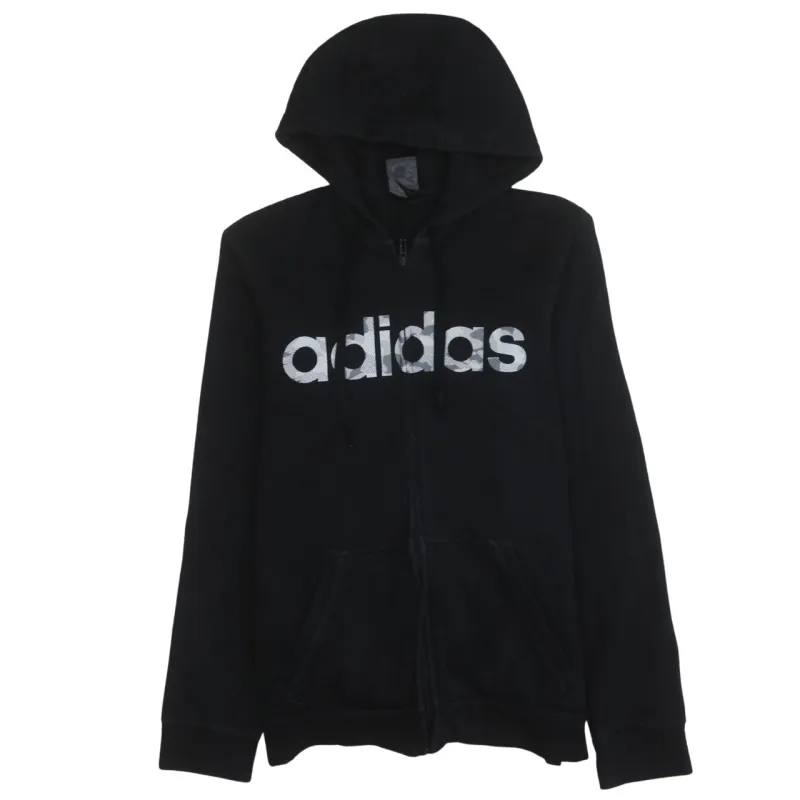 Adidas Black Full Zip Hoodie Men's Small Printed Logo Split Pocket Hooded Sweatshirt sold by Vintage Club