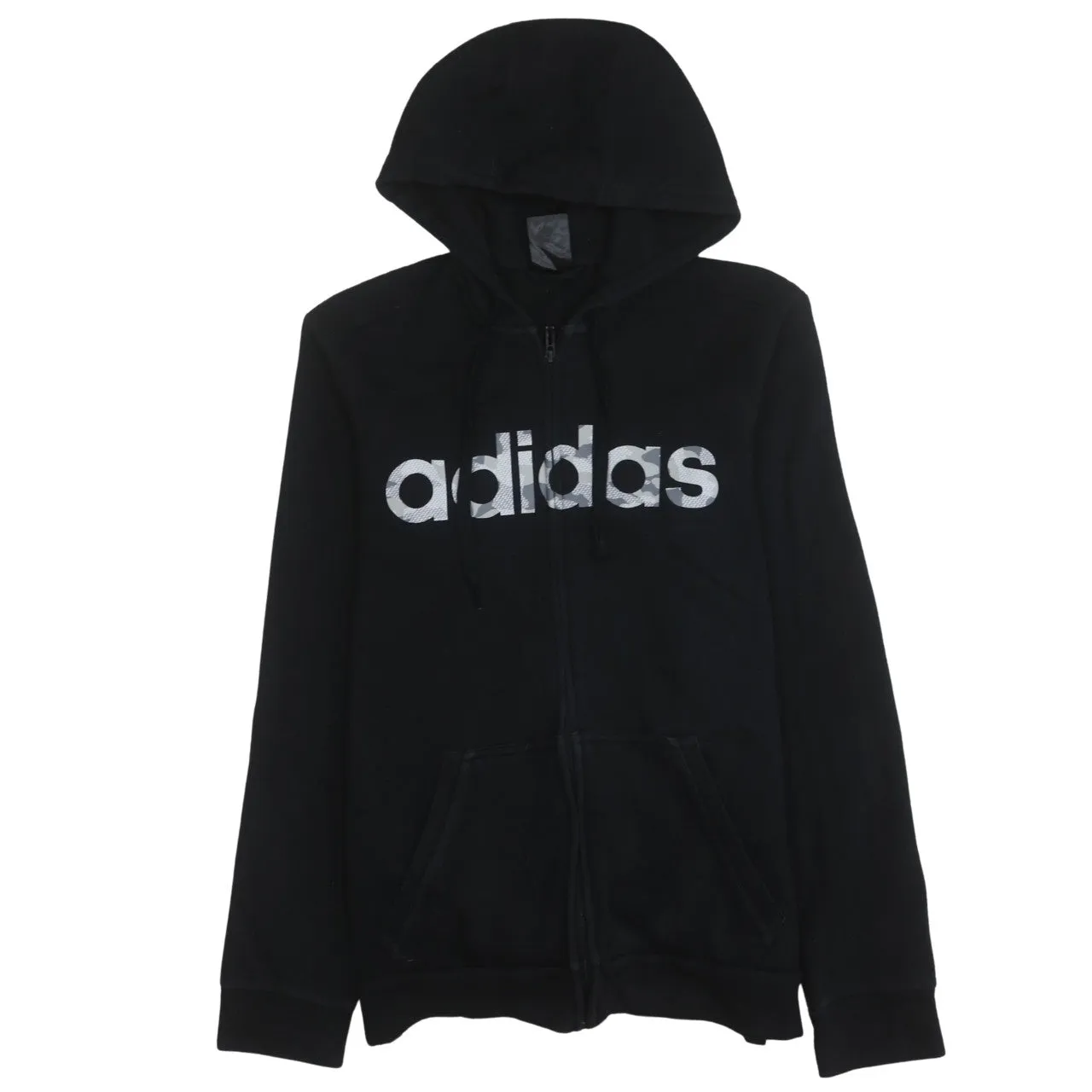 Adidas Black Full Zip Hoodie Men's Small Printed Logo Split Pocket Hooded Sweatshirt sold by Vintage Club
