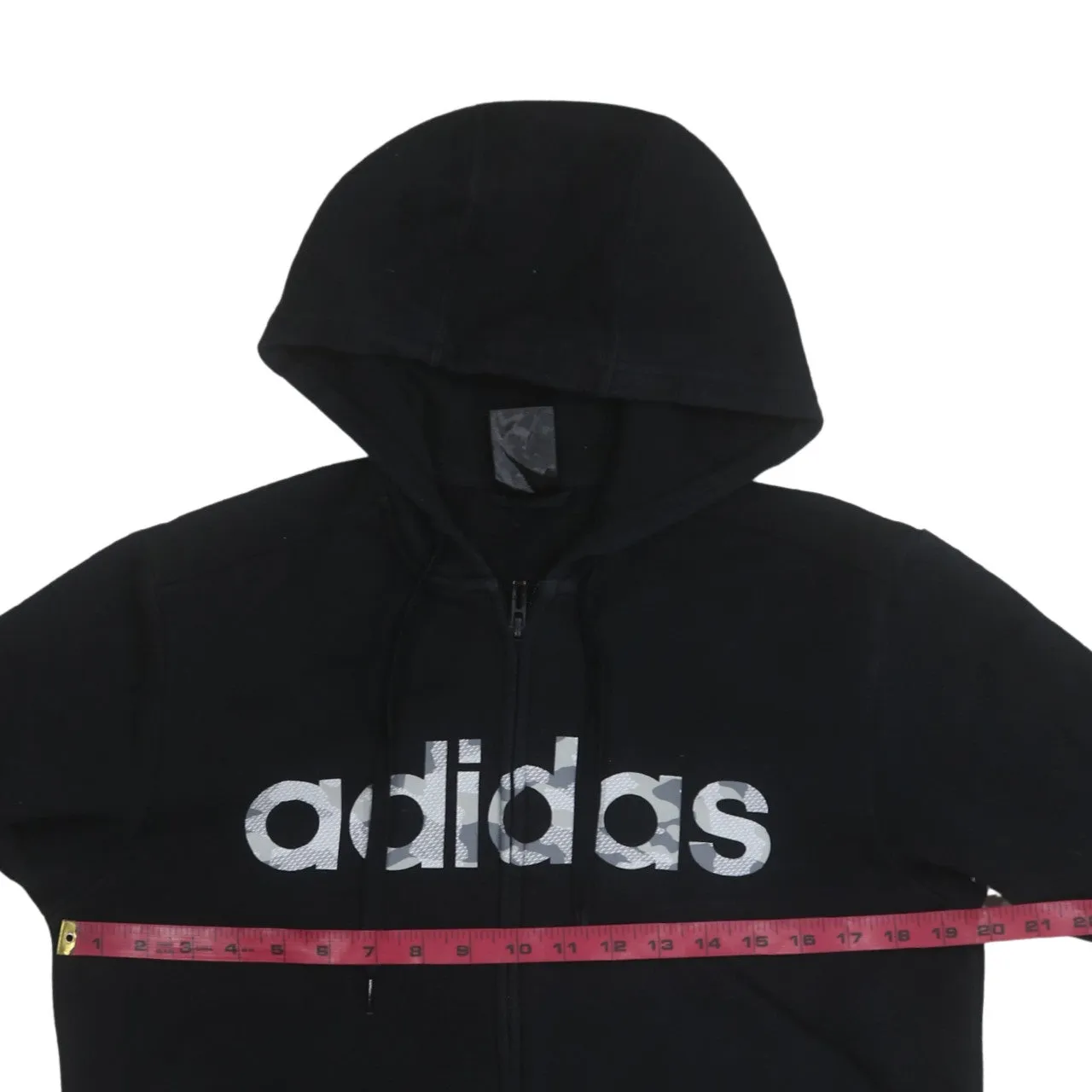 Adidas Black Full Zip Hoodie Men's Small Printed Logo Split Pocket Hooded Sweatshirt sold by Vintage Club product image thumbnail 5