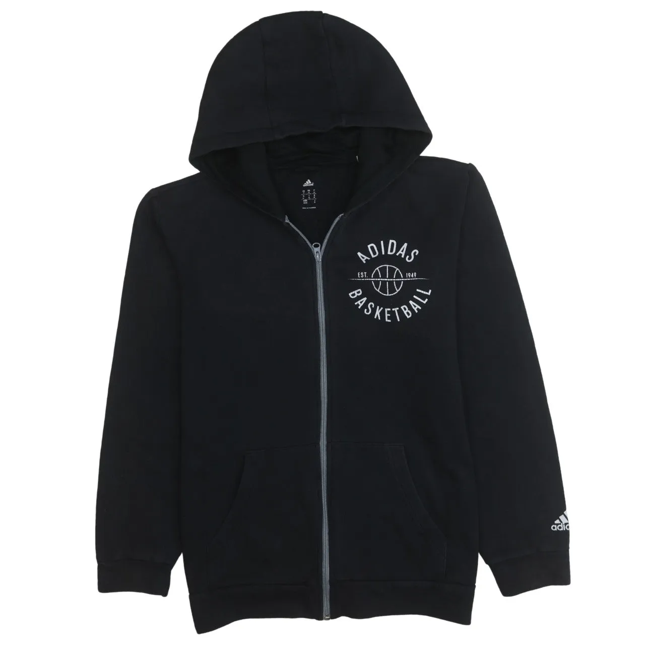 Adidas 90's Drawstring Pockets Full Zip Up Hoodie Medium Black sold by Vintage Club