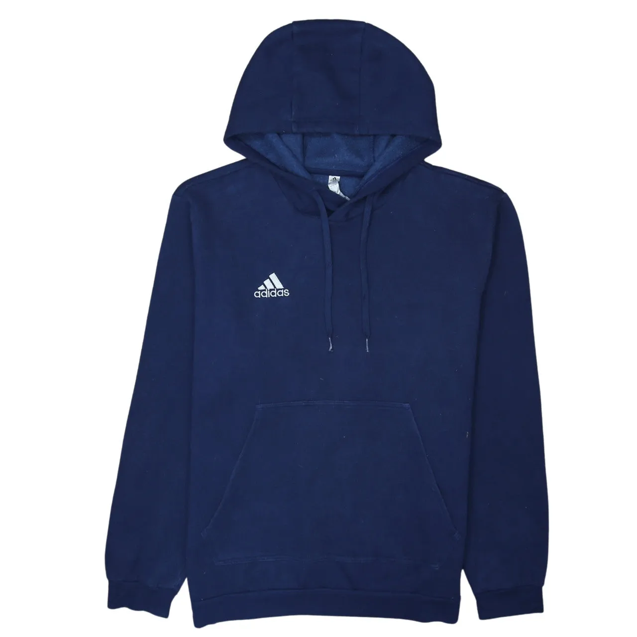 Adidas 90's Drawstring Pockets Pullover Hoodie Large Navy Blue sold by Vintage Club