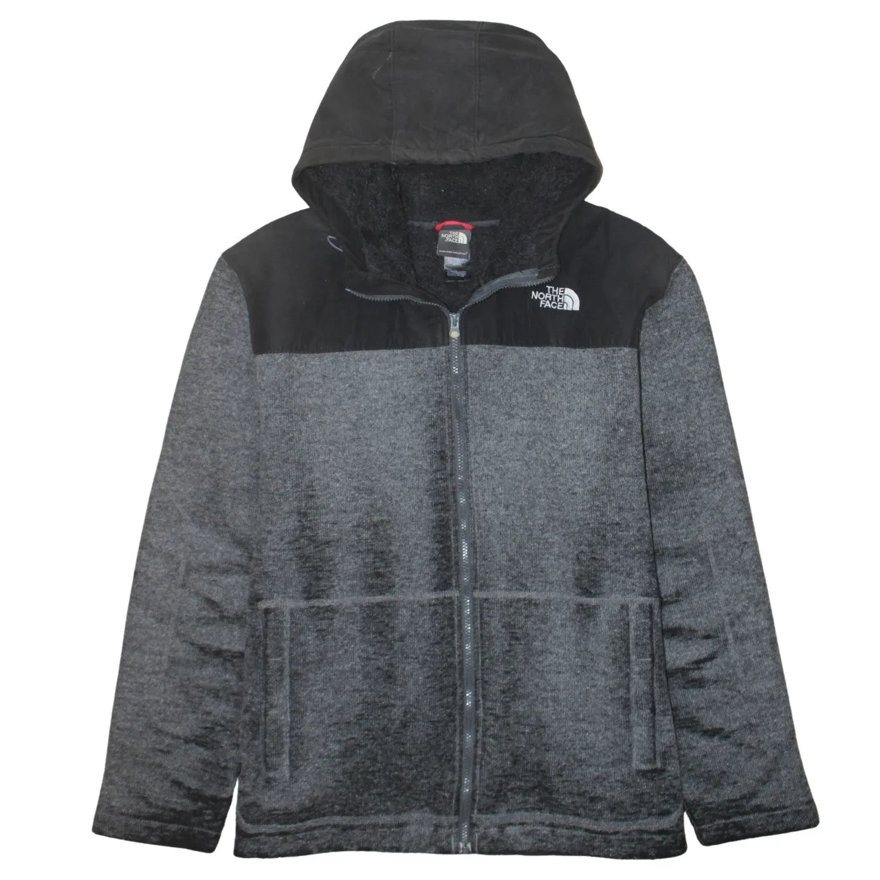 The North Face Grey Black Full Zip Hoodie Men's XXLarge Embroidered Logo Fleece Jacket sold by Vintage Club