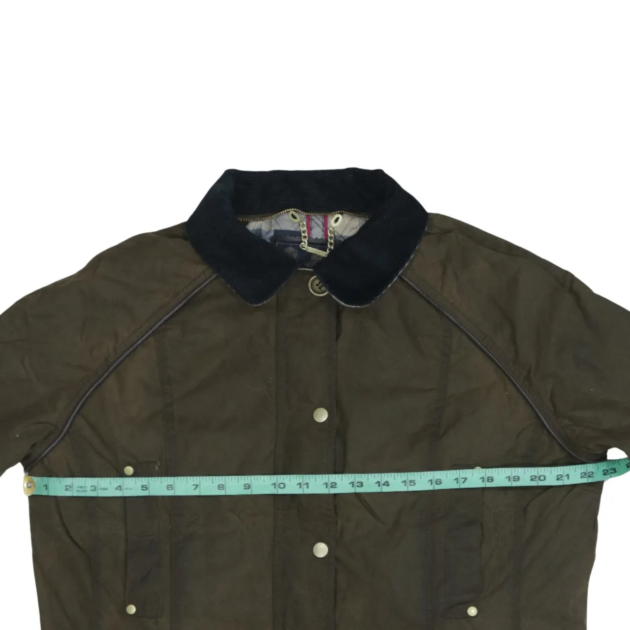 Barbour Olive Green Wax Jacket Women’s Large Cord Collar Multi Pocket Field Coat sold by Vintage Club product image thumbnail 5