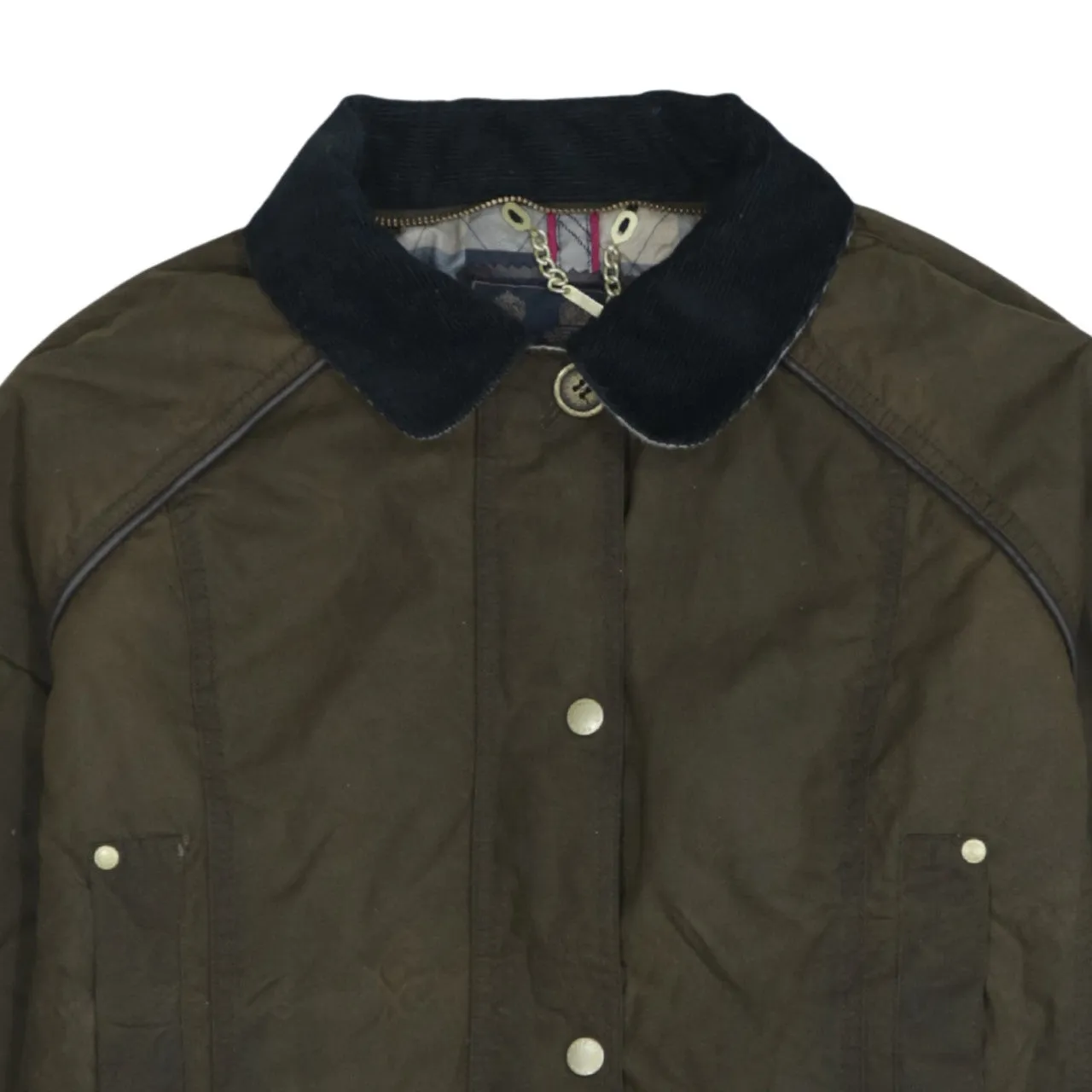 Barbour Olive Green Wax Jacket Women’s Large Cord Collar Multi Pocket Field Coat sold by Vintage Club product image thumbnail 3