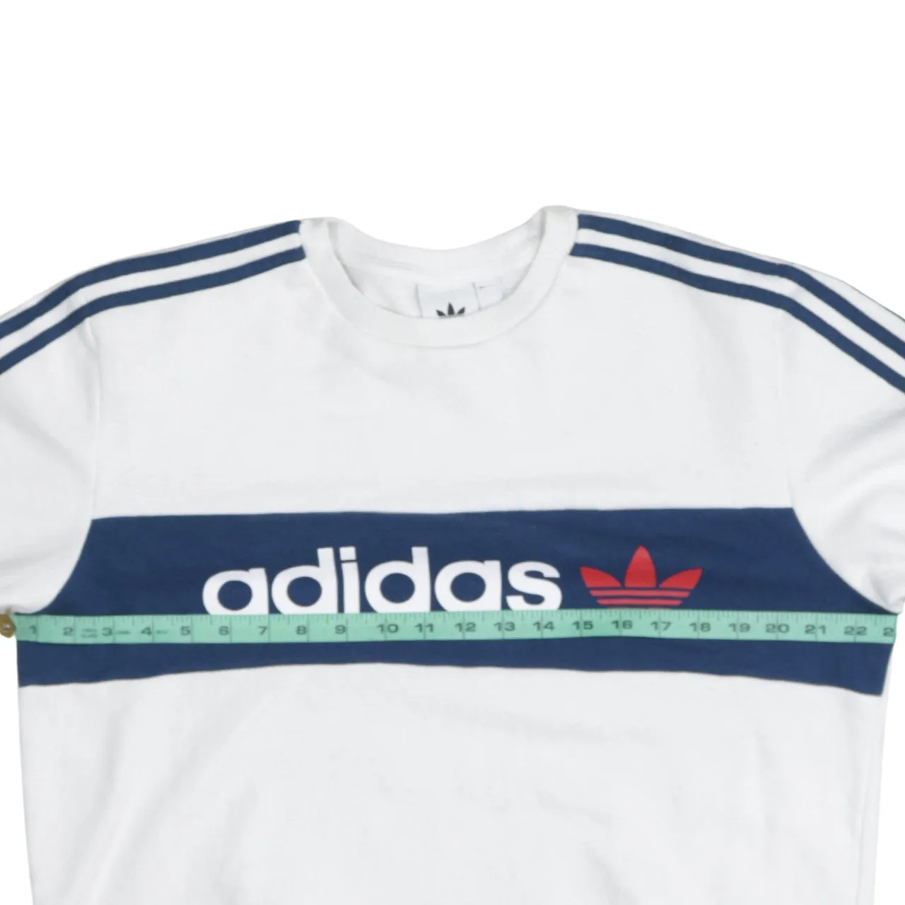 Adidas White Sweatshirt Men's Medium Printed Trefoil Logo Three Stripe Sleeves Pullover Jumper sold by Vintage Club product image thumbnail 5