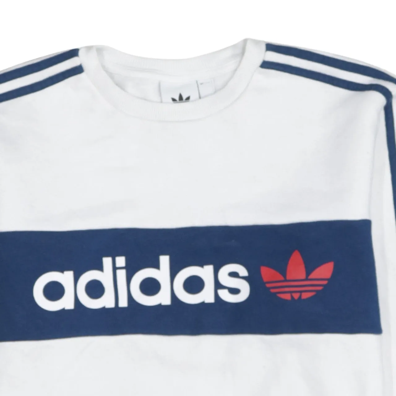 Adidas White Sweatshirt Men's Medium Printed Trefoil Logo Three Stripe Sleeves Pullover Jumper sold by Vintage Club product image thumbnail 3
