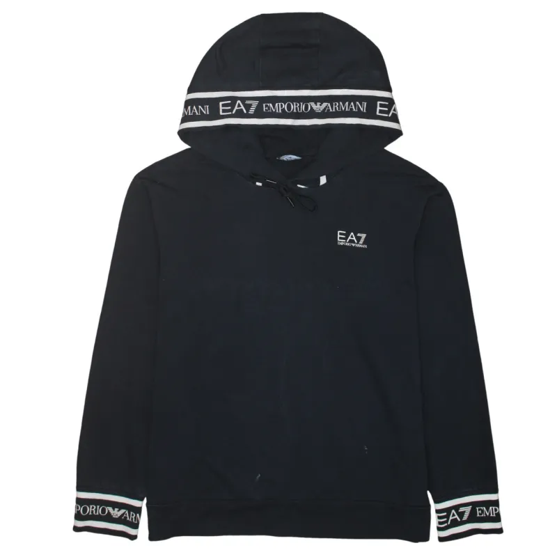 Emporio Armani Black EA7 Hoodie Men's Small Logo Tape Cuffs Hooded Sweatshirt Top sold by Vintage Club