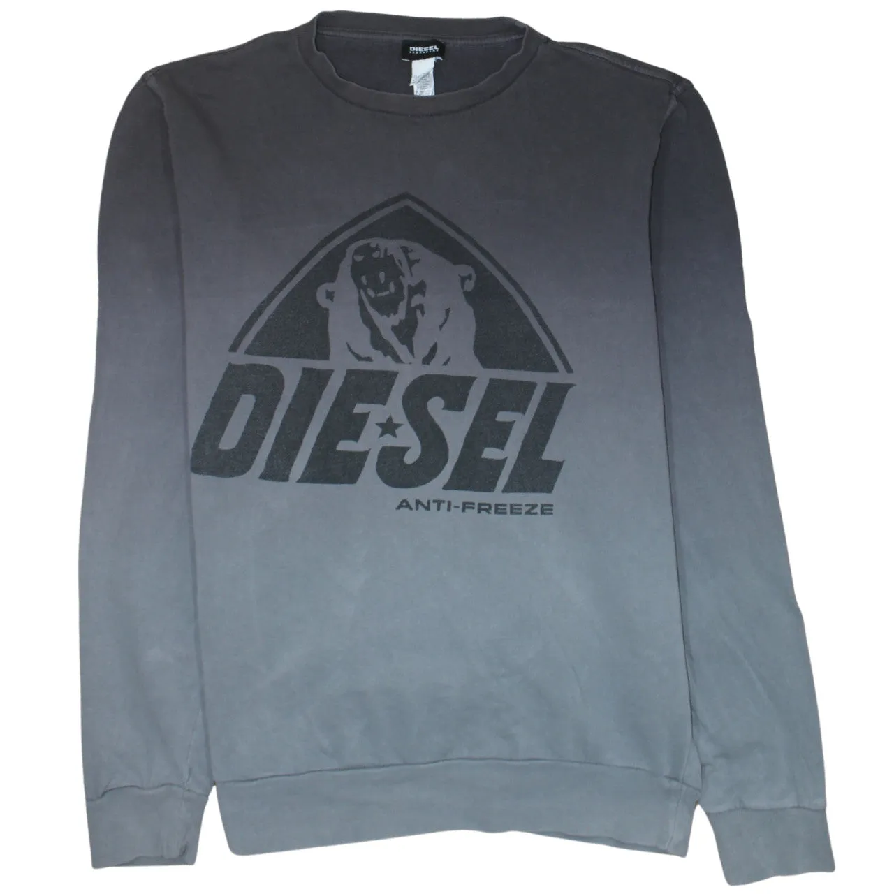 Diesel Grey Gradient Sweatshirt Men's Large Printed Polar Bear Logo Crewneck Pullover Top sold by Vintage Club