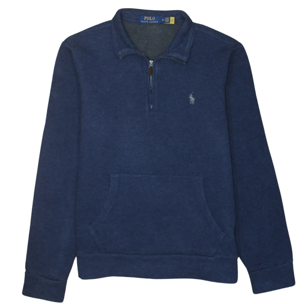Polo Ralph Lauren Navy Blue Quarter Zip Sweatshirt Men's Medium Embroidered Logo Pouch Pocket Pullover sold by Vintage Club