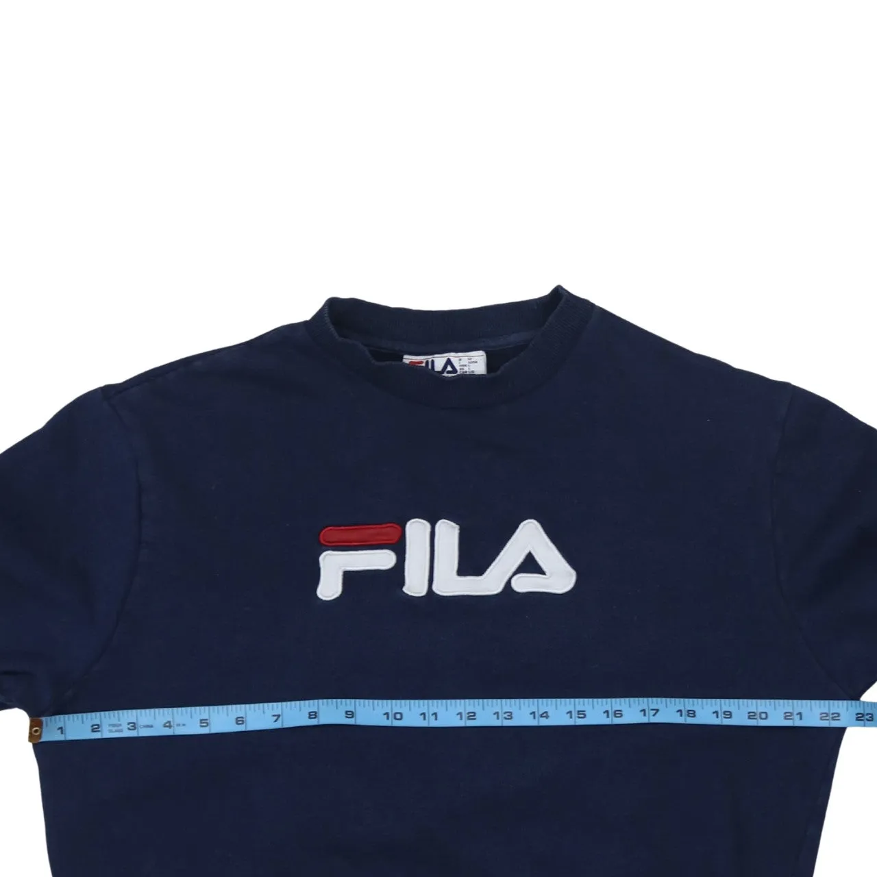 Fila Navy Blue Sweatshirt Men's Large Embroidered Front Logo Stripe Rib Cuffs Pullover Jumper sold by Vintage Club product image thumbnail 5