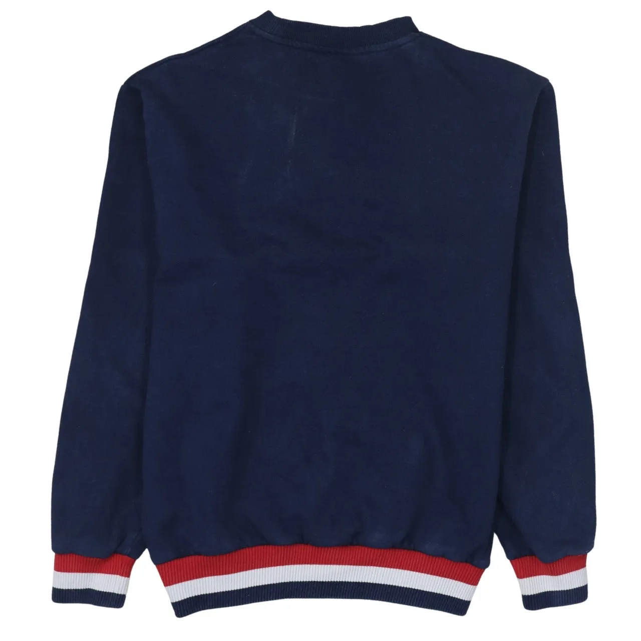 Fila Navy Blue Sweatshirt Men's Large Embroidered Front Logo Stripe Rib Cuffs Pullover Jumper sold by Vintage Club product image thumbnail 2