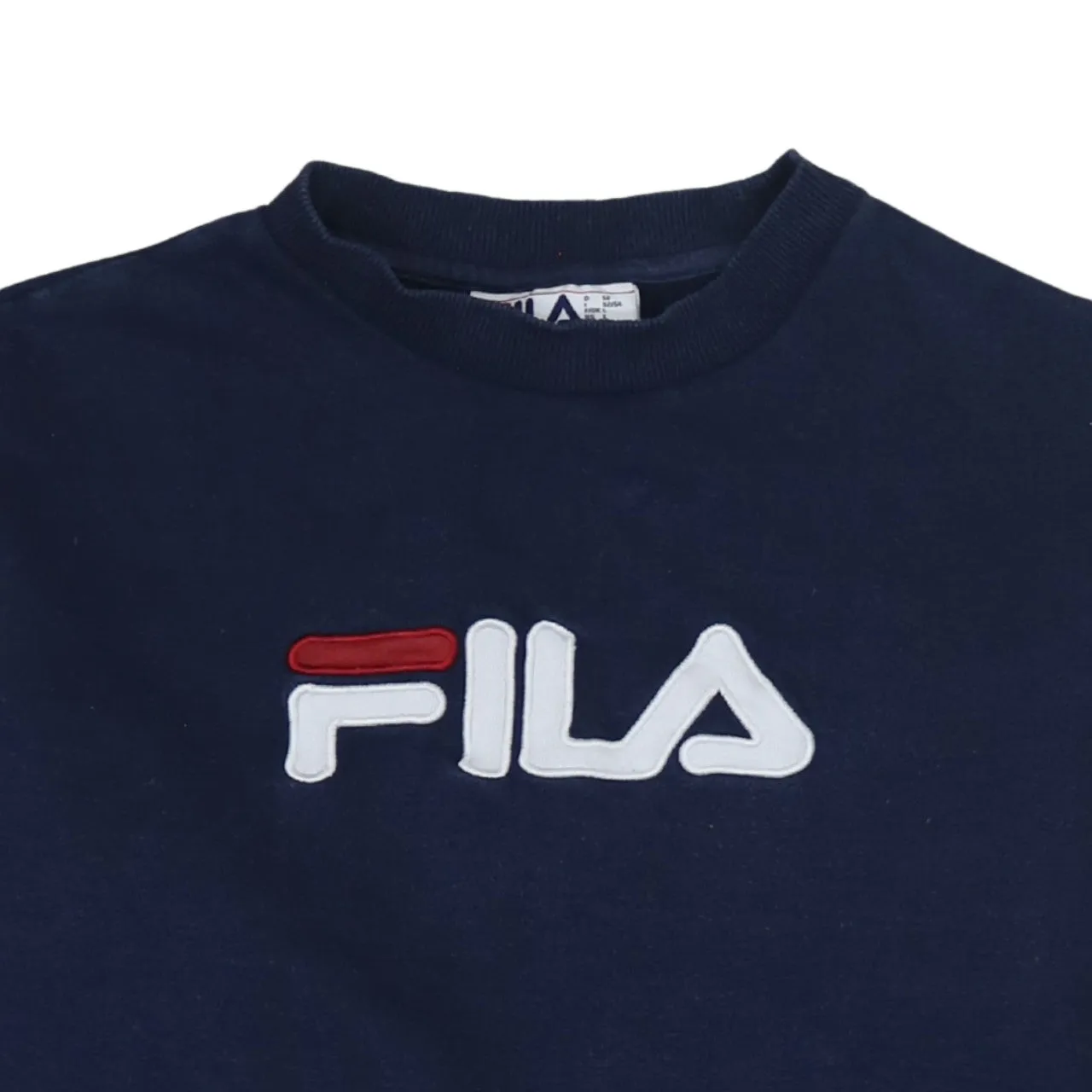 Fila Navy Blue Sweatshirt Men's Large Embroidered Front Logo Stripe Rib Cuffs Pullover Jumper sold by Vintage Club product image thumbnail 3