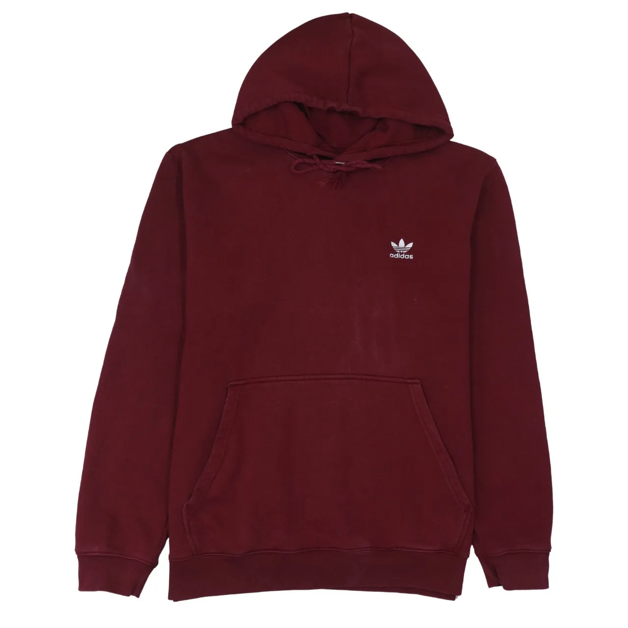 Adidas Burgundy Red Hoodie Men's Large Trefoil Embroidered Logo Front Pocket Pullover Sweatshirt sold by Vintage Club