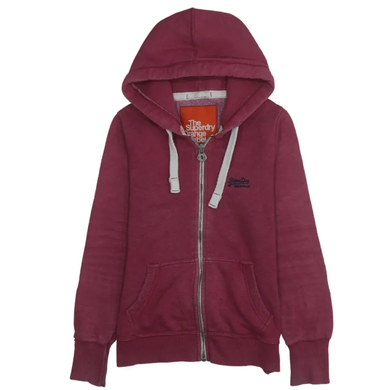 Superdry Burgundy Red Full Zip Hoodie Women’s Small Embroidered Chest Logo Front Pockets Fleece Top sold by Vintage Club