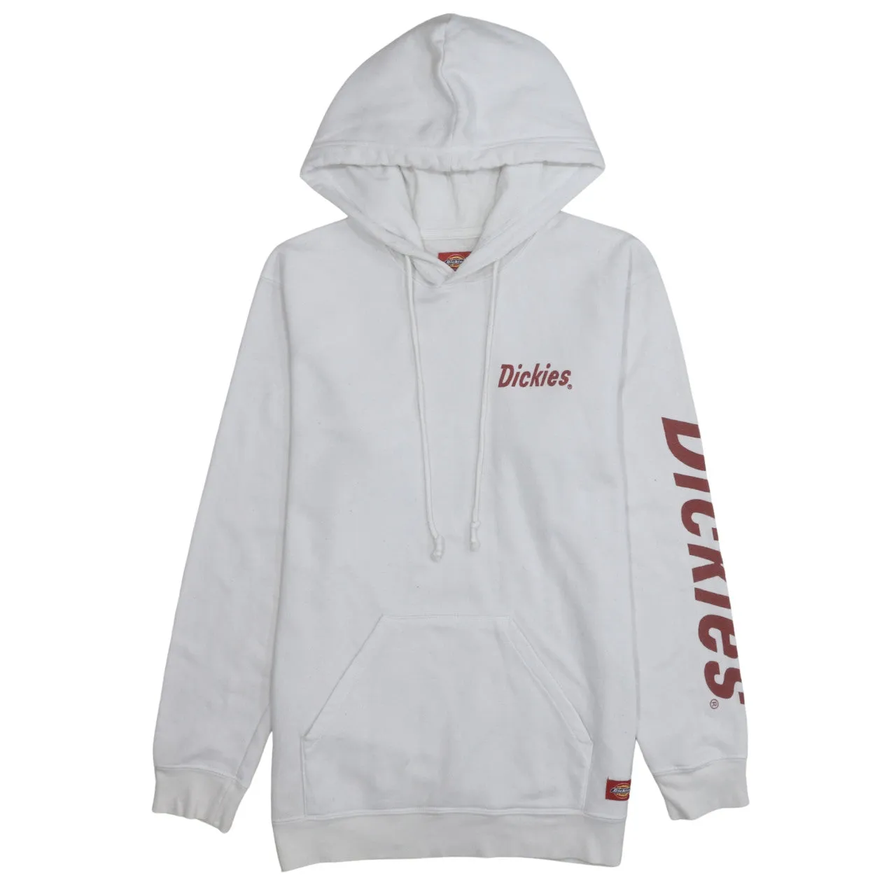 Dickies White Hoodie Women's Large Printed Logo Sleeve Graphic Back Pullover Sweatshirt sold by Vintage Club