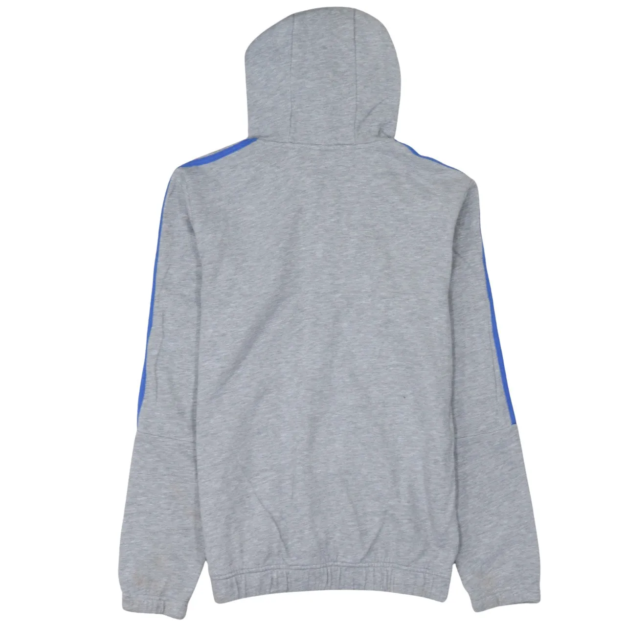 Adidas Grey Full Zip Hoodie Women’s Small Blue Three Stripe Sleeves Printed Logo Sweatshirt sold by Vintage Club product image thumbnail 2
