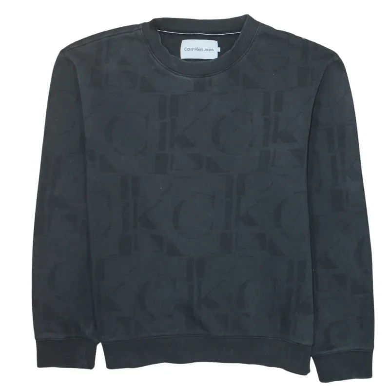 Calvin Klein Black Sweatshirt Men's XLarge All Over CK Logo Crewneck Pullover Jumper made by Calvin Klein
