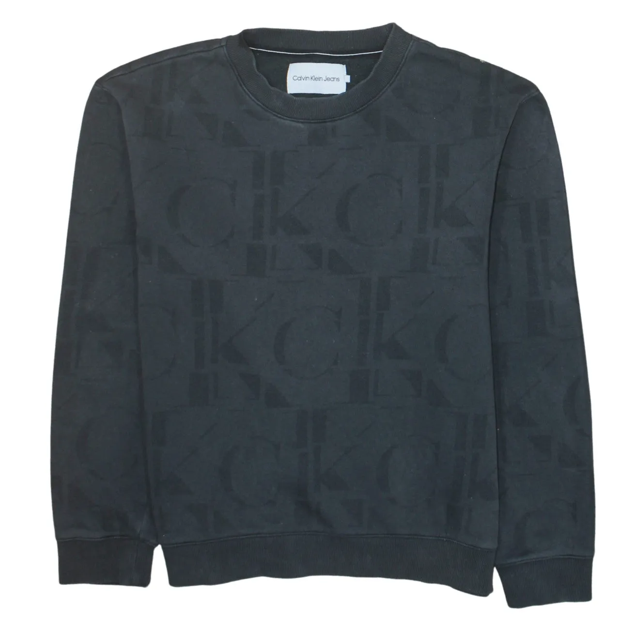 Calvin Klein Black Sweatshirt Men's XLarge All Over CK Logo Crewneck Pullover Jumper sold by Vintage Club