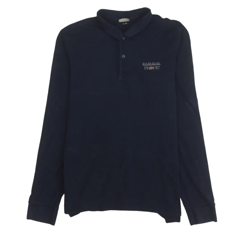 Napapijri 90's Long Sleeve Quarter Button Polo Shirt Large Navy Blue sold by Vintage Club