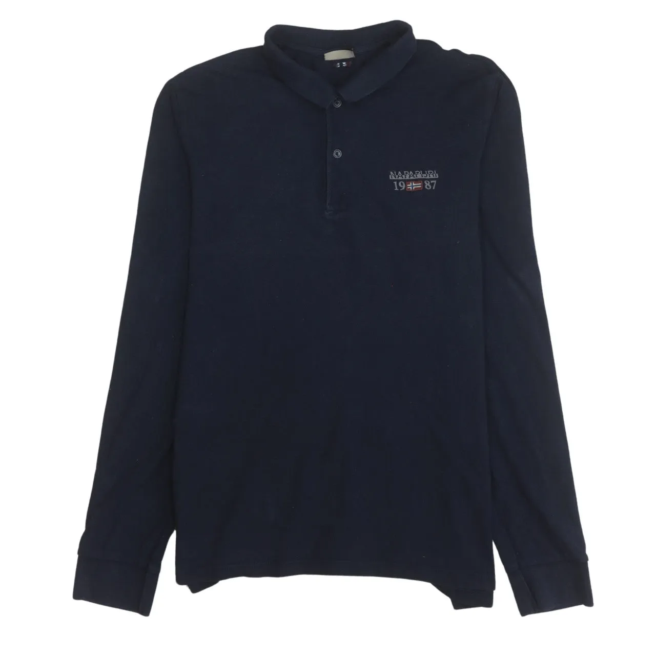 Napapijri 90's Long Sleeve Quarter Button Polo Shirt Large Navy Blue sold by Vintage Club