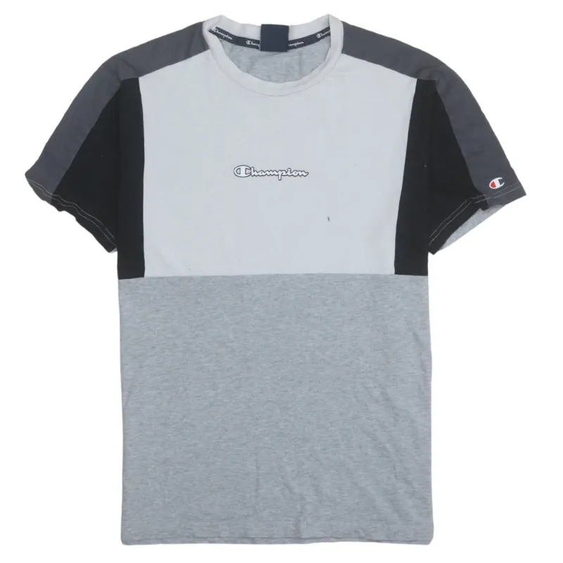 Champion Grey Colour Block T Shirt Men’s Medium Printed Chest Logo Short Sleeve Casual Top sold by Vintage Club