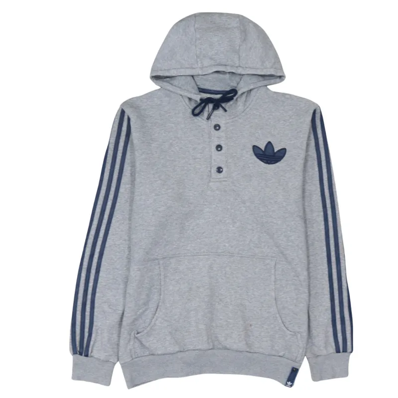 Adidas Grey Hoodie Women’s Medium Trefoil Embroidered Logo Three Stripe Sleeves Pullover Sweatshirt sold by Vintage Club