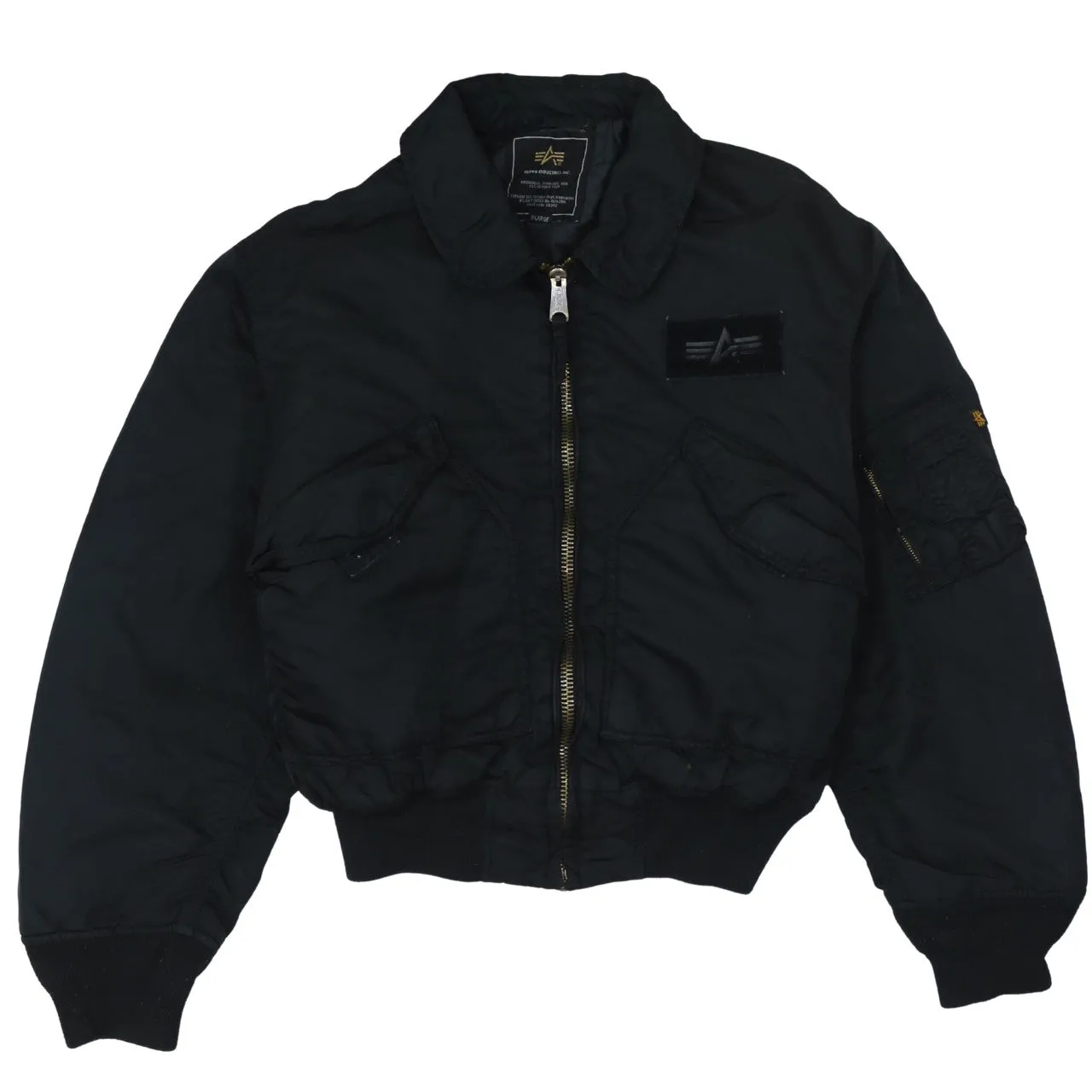 Alpha Industries Black Bomber Jacket Men’s XLarge Zip Pockets Ribbed Hem Flight Outerwear sold by Vintage Club