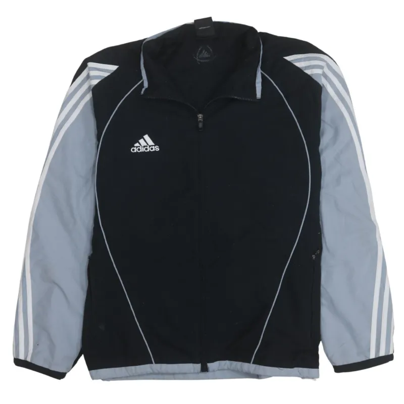 Adidas Black Grey Windbreaker Jacket Men's Large Three Stripe Sleeves Embroidered Logo Track Top sold by Vintage Club