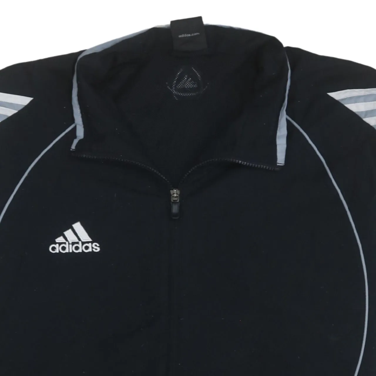 Adidas Black Grey Windbreaker Jacket Men's Large Three Stripe Sleeves Embroidered Logo Track Top sold by Vintage Club product image thumbnail 3