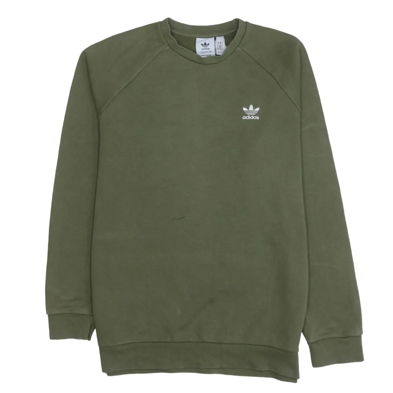 Adidas Khaki Green Sweatshirt Men's Medium Trefoil Printed Chest Logo Crewneck Pullover sold by Vintage Club