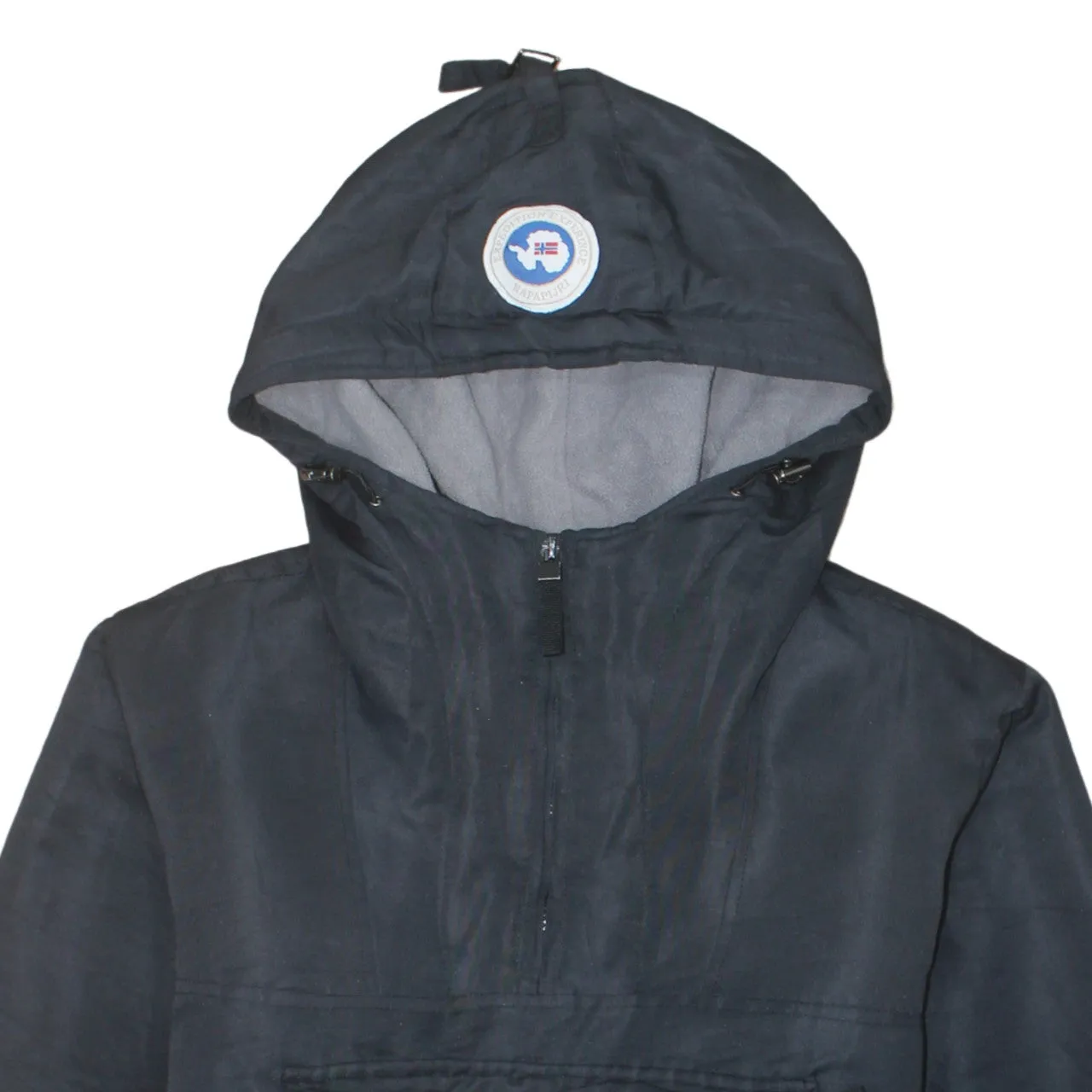 Napapijri Black Anorak Hoodie Women’s Large Embroidered Logo Flag Front Zip Pockets Jacket sold by Vintage Club product image thumbnail 3