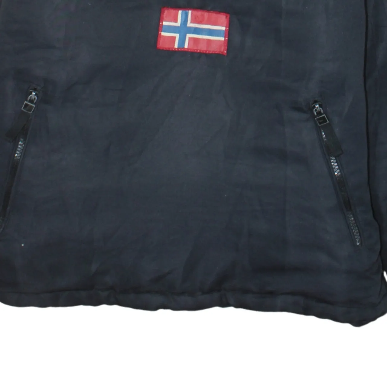 Napapijri Black Anorak Hoodie Women’s Large Embroidered Logo Flag Front Zip Pockets Jacket sold by Vintage Club product image thumbnail 4