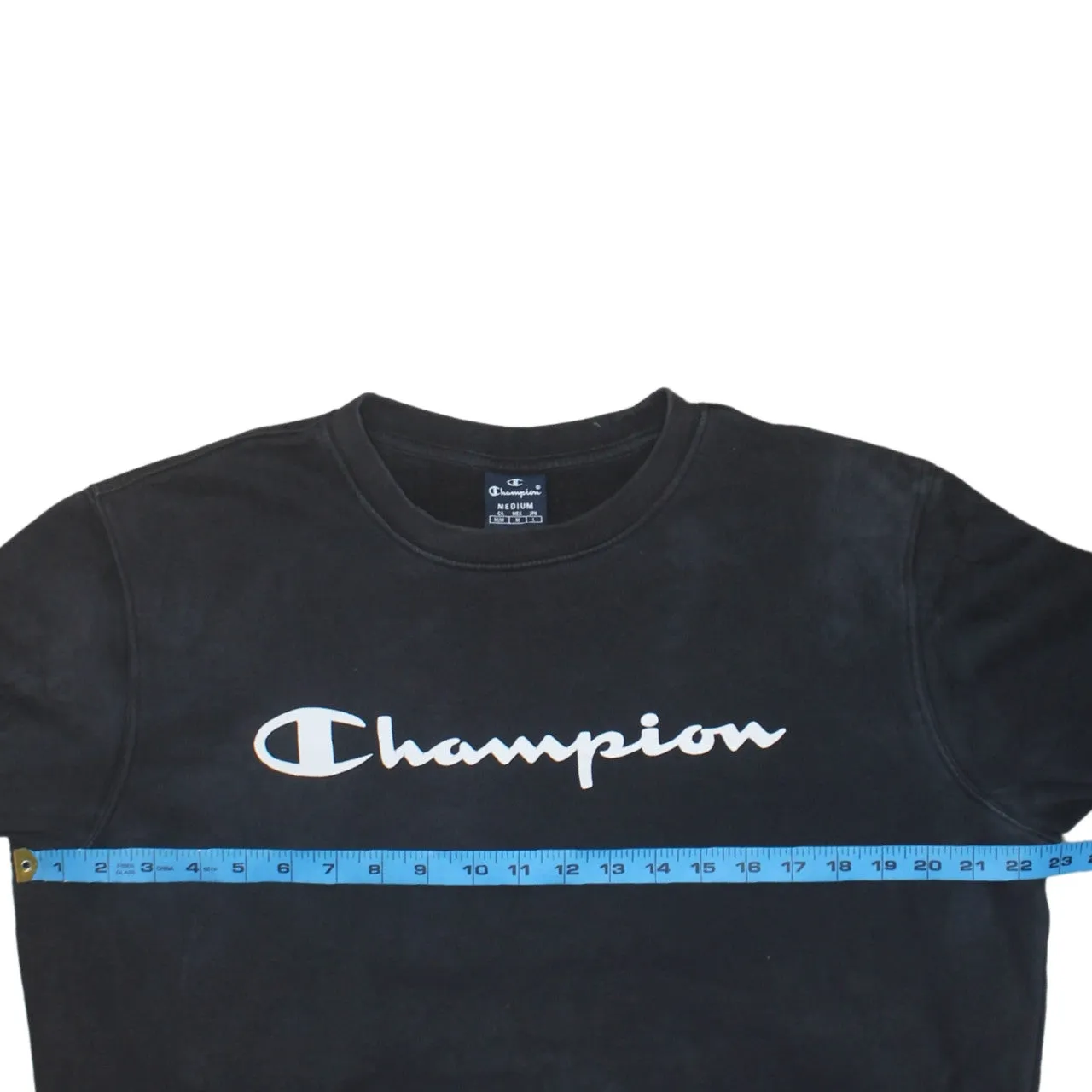 Champion Black Sweatshirt Men's Medium Printed Logo Crewneck Pullover Fleece Top sold by Vintage Club product image thumbnail 5