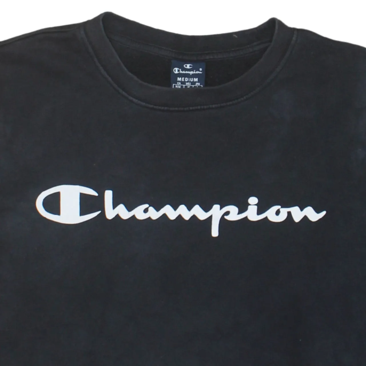 Champion Black Sweatshirt Men's Medium Printed Logo Crewneck Pullover Fleece Top sold by Vintage Club product image thumbnail 3