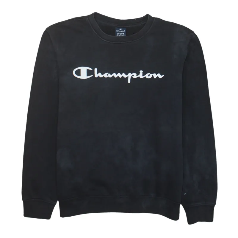 Champion Black Sweatshirt Men's Medium Printed Logo Crewneck Pullover Fleece Top sold by Vintage Club
