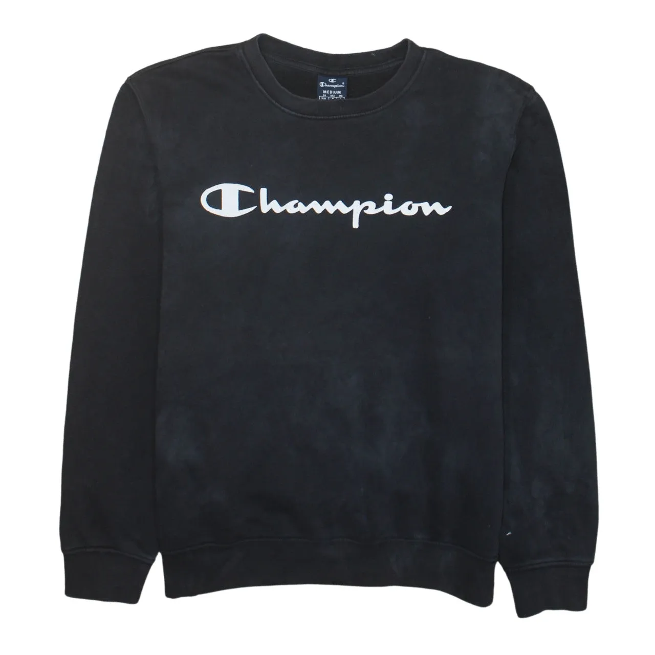 Champion Black Sweatshirt Men's Medium Printed Logo Crewneck Pullover Fleece Top sold by Vintage Club