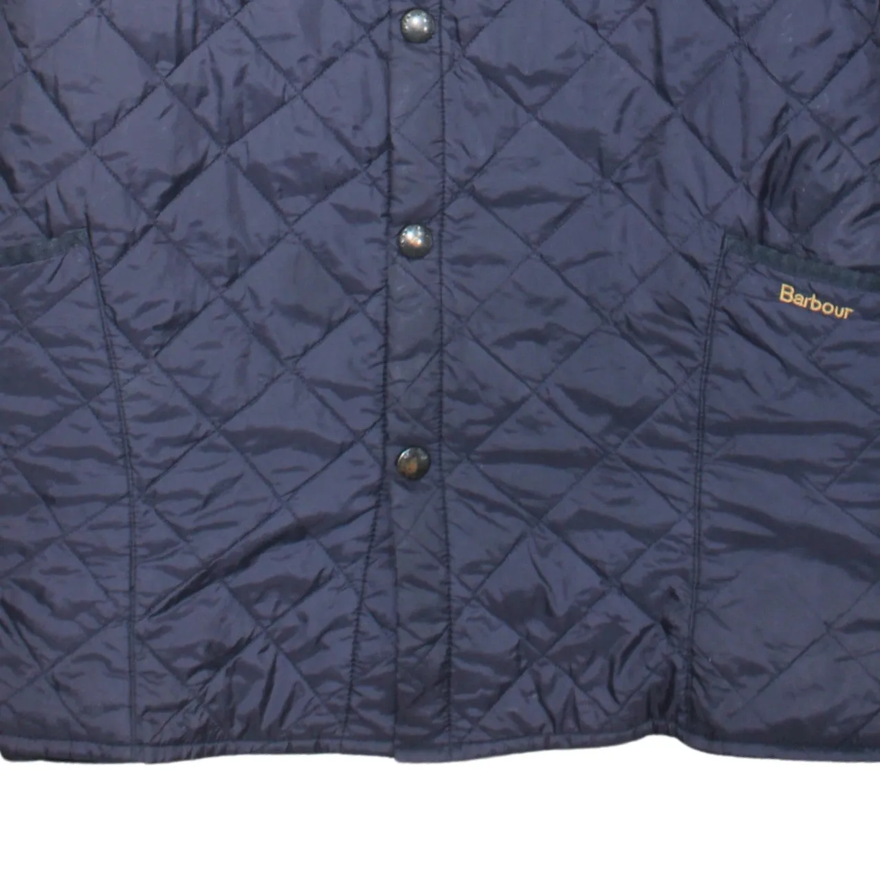 Barbour Navy Blue Quilted Jacket Men's XXLarge Cord Collar Snap Front Outerwear sold by Vintage Club product image thumbnail 4