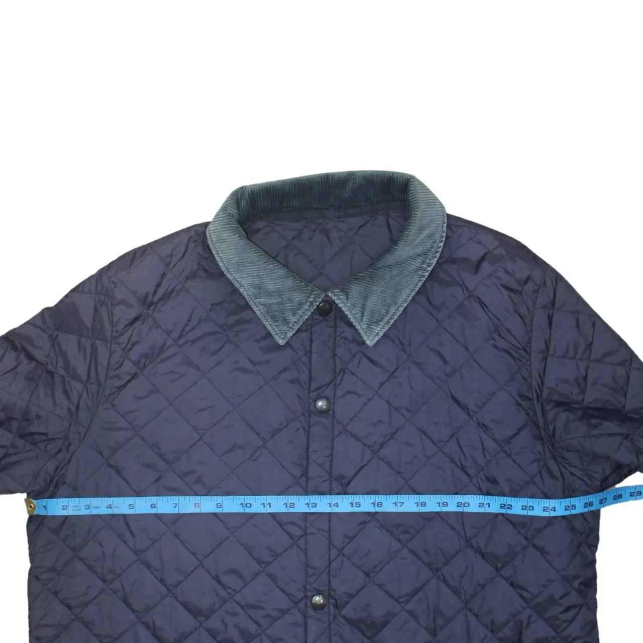 Barbour Navy Blue Quilted Jacket Men's XXLarge Cord Collar Snap Front Outerwear sold by Vintage Club product image thumbnail 5