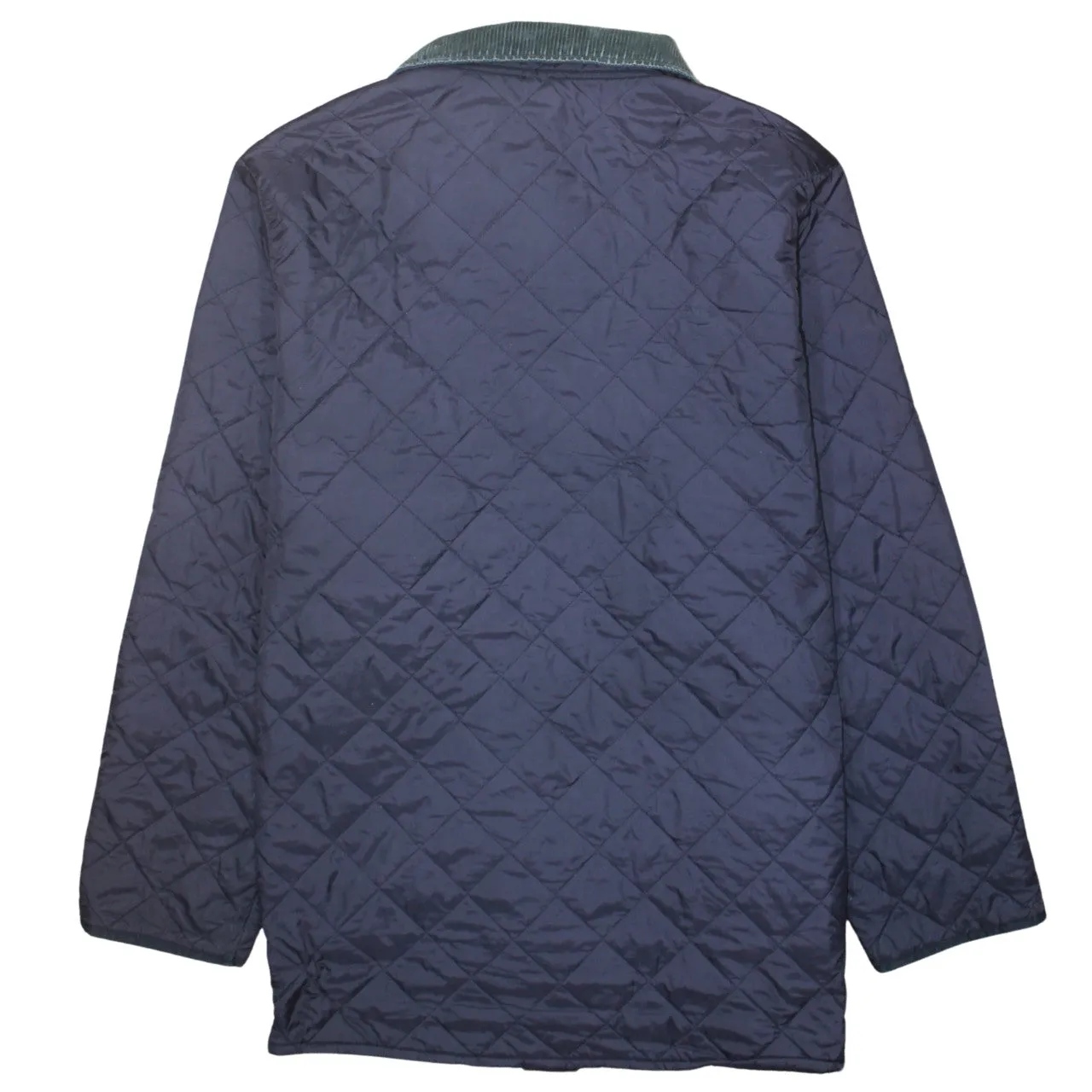 Barbour Navy Blue Quilted Jacket Men's XXLarge Cord Collar Snap Front Outerwear sold by Vintage Club product image thumbnail 2