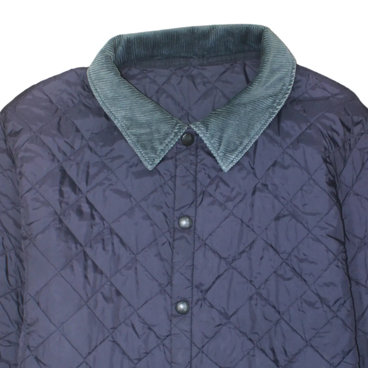 Barbour Navy Blue Quilted Jacket Men's XXLarge Cord Collar Snap Front Outerwear sold by Vintage Club product image thumbnail 3