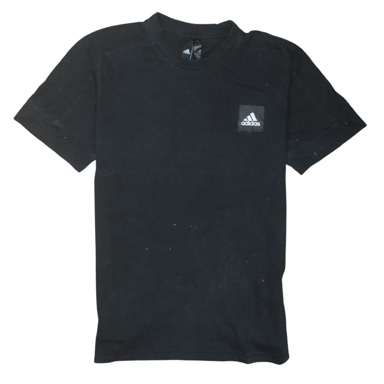 Adidas Black T-Shirt Men's Large Printed Chest Logo Back Three Stripes Tee Top sold by Vintage Club