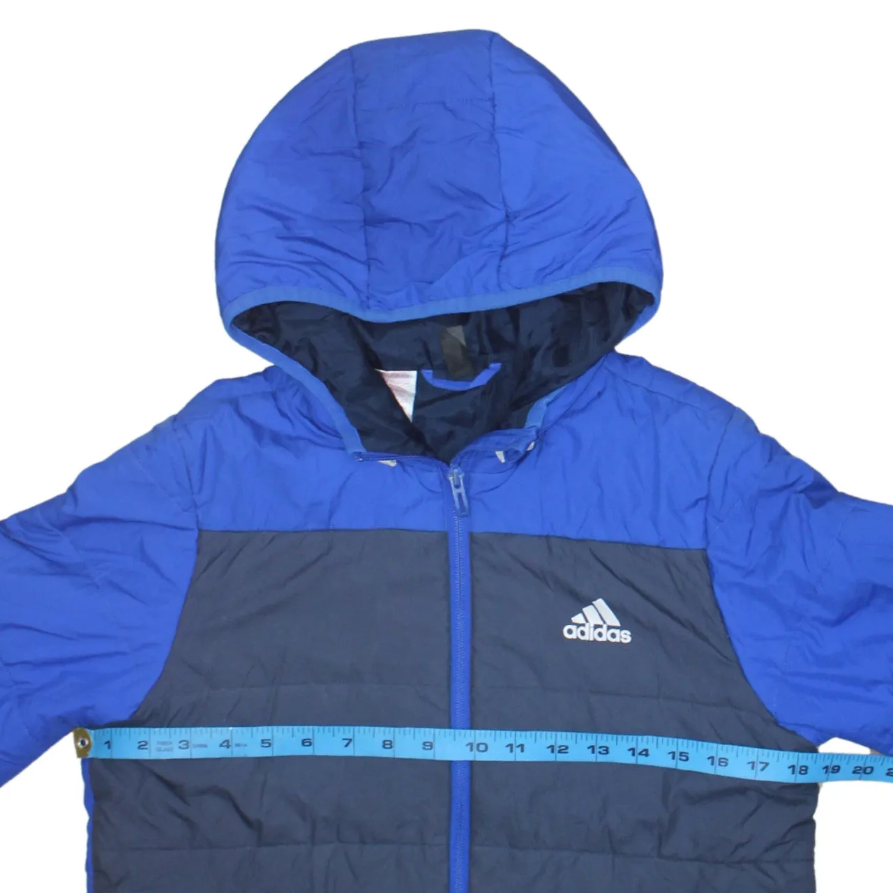 Adidas Blue Navy Hooded Jacket Women's Medium Full Zip Logo Pockets Windbreaker Coat sold by Vintage Club product image thumbnail 5