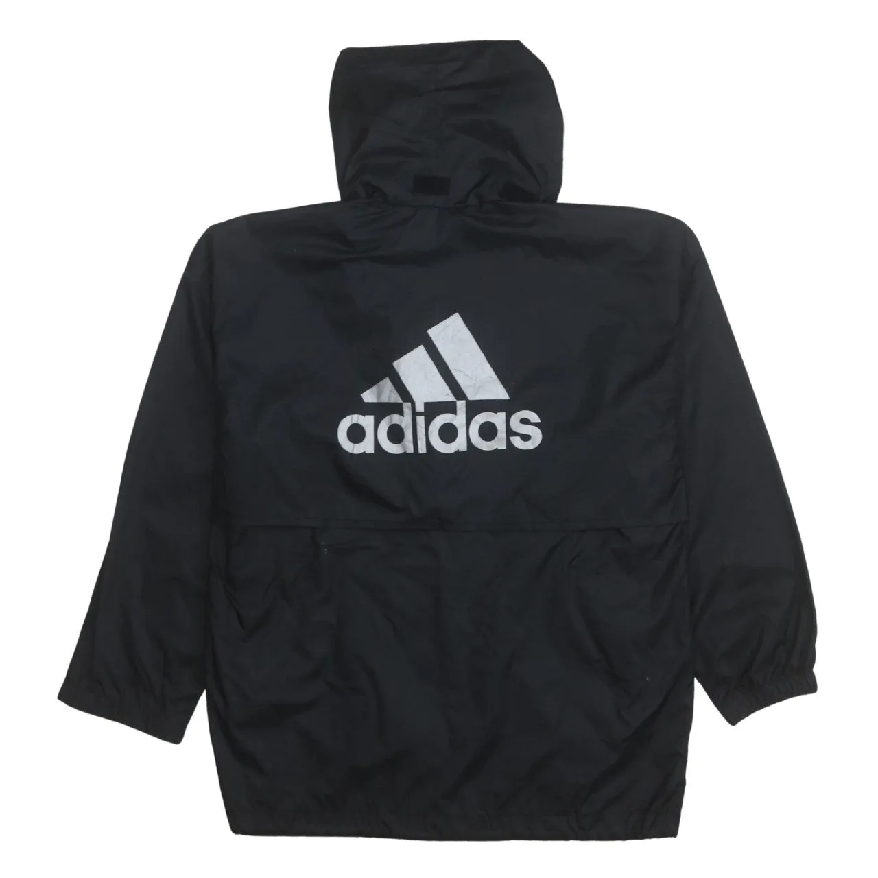 Adidas Black Hooded Windbreaker Jacket Women's Medium Printed Logo Zip Pockets Outerwear sold by Vintage Club product image thumbnail 2