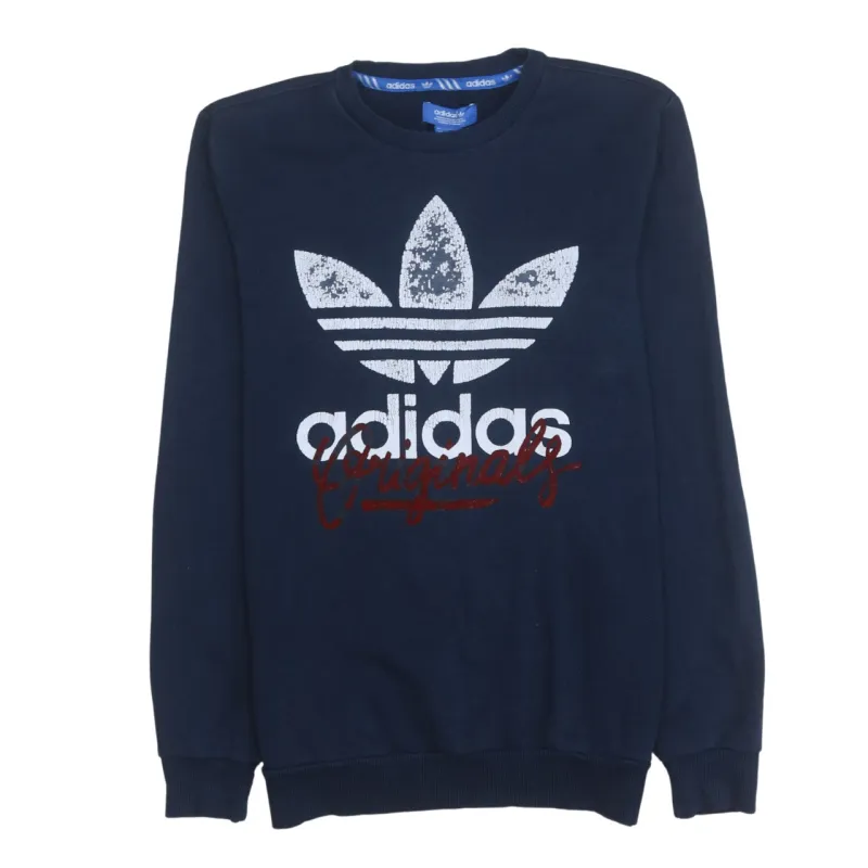 Adidas 90's Spellout Crew Neck Sweatshirt Small Navy Blue sold by Vintage Club