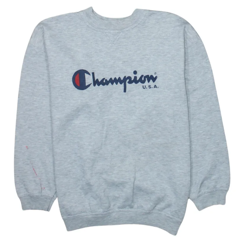 Champion 90's Spellout Crew Neck Sweatshirt Medium Grey sold by Vintage Club