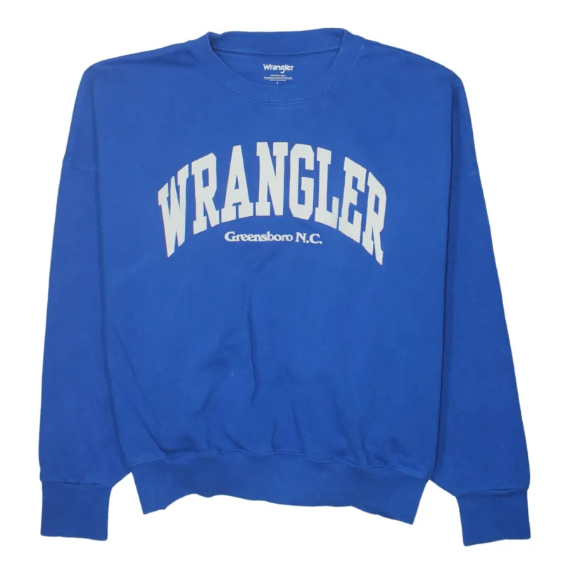 Wrangler 90's Spellout Crew Neck Sweatshirt Small Blue made by Wrangler